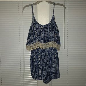 Blue and white Aztec romper